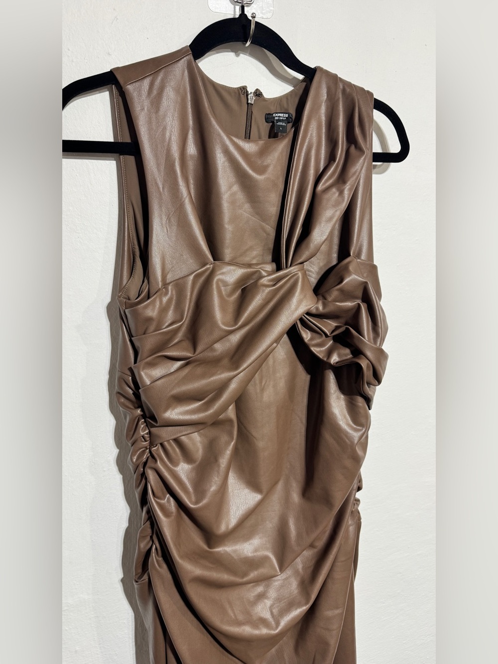 Express Body Contour Faux Leather Twist Front Midi Dress With Built-In Shapewear - Picture 5 of 9